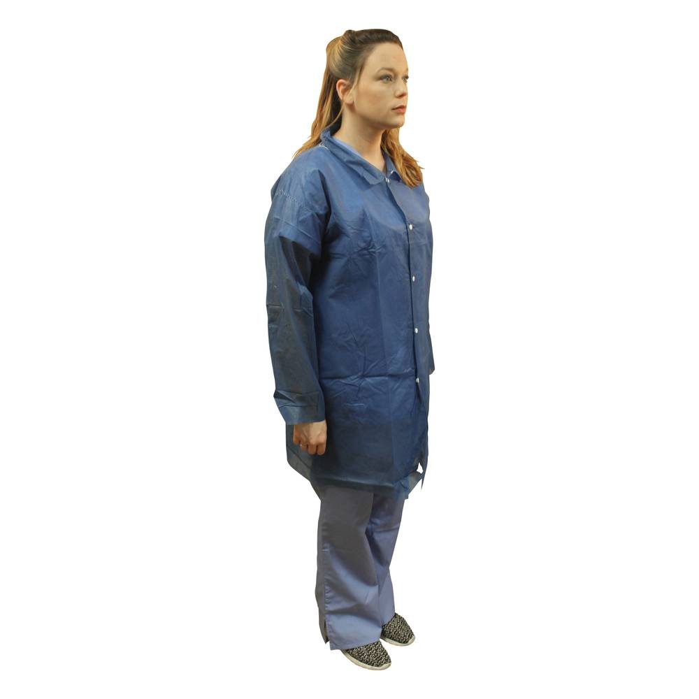 M1710B  Safety Zone® PolyLite® (Polypropylene) Lab Coat, Snap Front, No Pockets, Long Sleeve, Open Wrists, Navy